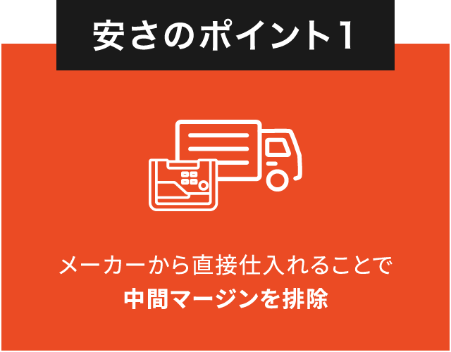 安さのポイント1 メーカーから直接仕入れることで中間マージンを排除